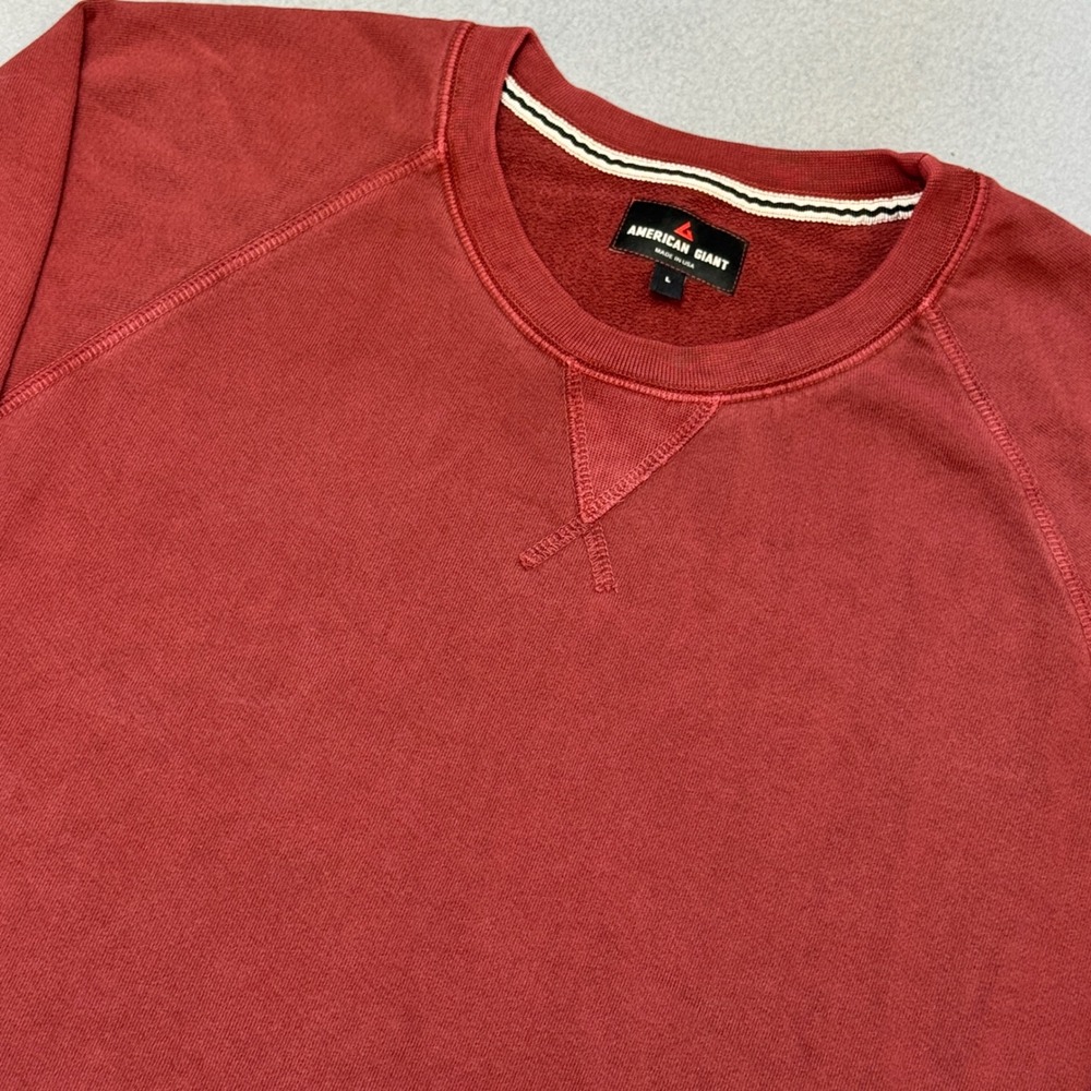 NWOT AMERICAN GIANT French Terry Crewneck Sweatshirt Mens L Washed Red USA